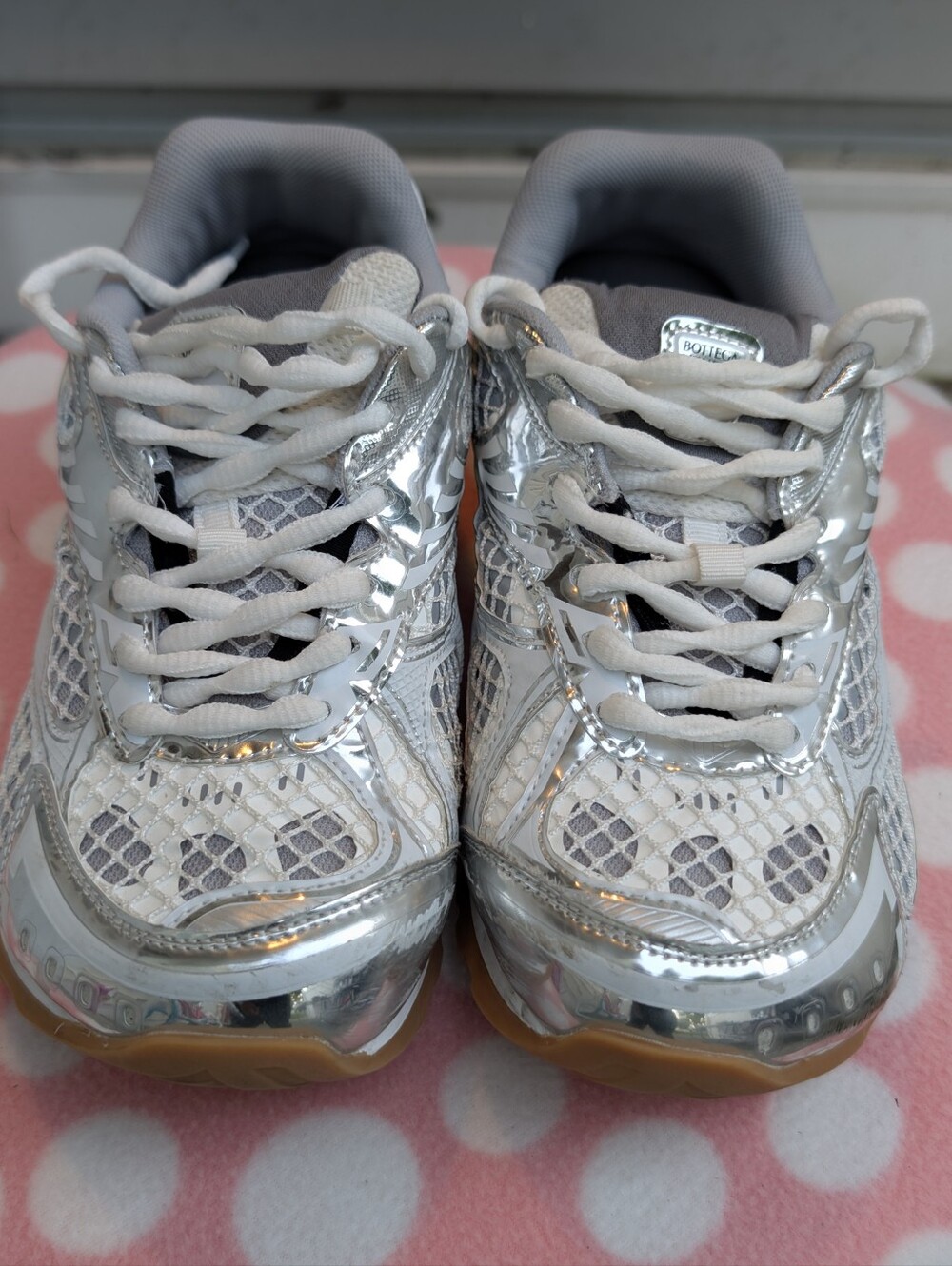 Bottega Veneta Silver Metallic Mesh Lace-Up Sneakers Bottega Veneta Orbit